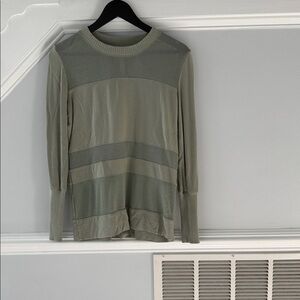ALO Yoga Sage Green Long Sleeve Shirt with Mesh Accents